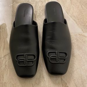 Balenciaga Black Leather Cosy BB Mules Women’s Size 10